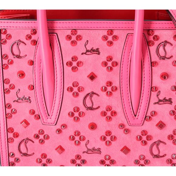Christian Louboutin Studded Paloma S Small Satchel Pink Logo Suede Shoulder Bag - Picture 2 of 8